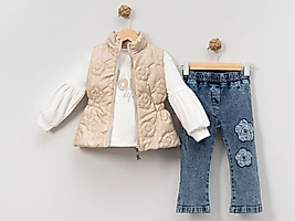 Çiçek desen Yelekli 3lü takım